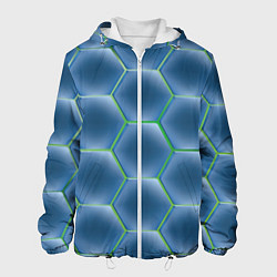 Куртка с капюшоном мужская Синии шестигранники, цвет: 3D-белый