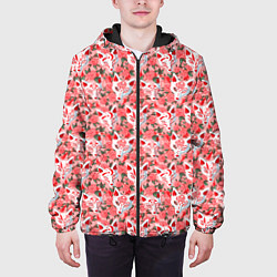 Куртка с капюшоном мужская Маски лисиц кицунэ и цветущая камелия, цвет: 3D-черный — фото 2
