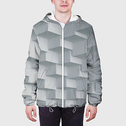Куртка с капюшоном мужская Серое множество объёмных блоков, цвет: 3D-белый — фото 2