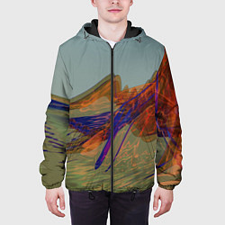 Куртка с капюшоном мужская Волнообразные разноцветные музыкальные линии, цвет: 3D-черный — фото 2