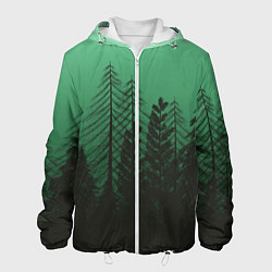Куртка с капюшоном мужская Зелёный туманный лес, цвет: 3D-белый