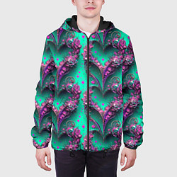 Куртка с капюшоном мужская Паттерн сердца из цветов, цвет: 3D-черный — фото 2