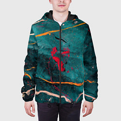 Куртка с капюшоном мужская Сине-зелёный туман и множество красок, цвет: 3D-черный — фото 2