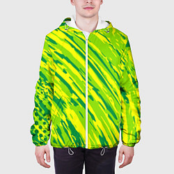 Куртка с капюшоном мужская Абстракция зеленые линии, цвет: 3D-белый — фото 2