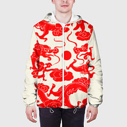Куртка с капюшоном мужская Японские красные драконы, цвет: 3D-белый — фото 2