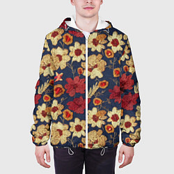 Куртка с капюшоном мужская Эффект цветочной вышивки, цвет: 3D-белый — фото 2