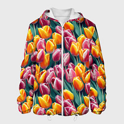 Куртка с капюшоном мужская Роскошные тюльпаны, цвет: 3D-белый