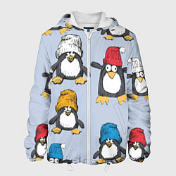 Куртка с капюшоном мужская Смешные пингвины, цвет: 3D-белый