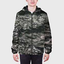 Куртка с капюшоном мужская Солнечный свет на текстуре воды, цвет: 3D-черный — фото 2