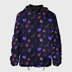 Куртка с капюшоном мужская Паттерн с сердечками и цветами, цвет: 3D-черный