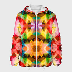 Куртка с капюшоном мужская Разноцветный мозаичный пиксельный узор, цвет: 3D-белый