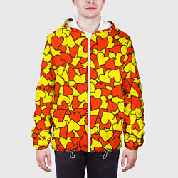 Куртка с капюшоном мужская Красно-желтые сердца, цвет: 3D-белый — фото 2