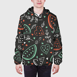 Куртка с капюшоном мужская Любовь в арбузах, цвет: 3D-черный — фото 2