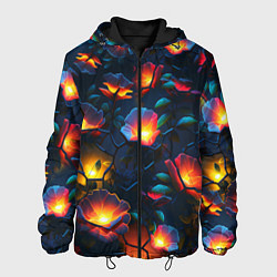 Куртка с капюшоном мужская Светящиеся цветы, цвет: 3D-черный