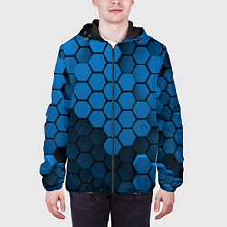 Куртка с капюшоном мужская Голубые соты абстракция, цвет: 3D-черный — фото 2
