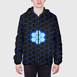 Куртка с капюшоном мужская Сталь железные соты абстрактные, цвет: 3D-черный — фото 2