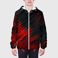 Куртка с капюшоном мужская Черно-Красная штриховка, цвет: 3D-белый — фото 2