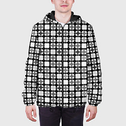 Куртка с капюшоном мужская Черно-белый геометрический мелкий узор, цвет: 3D-черный — фото 2