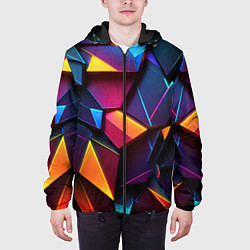 Куртка с капюшоном мужская Неоновые абстрактные плиты, цвет: 3D-черный — фото 2