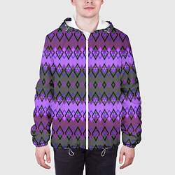Куртка с капюшоном мужская Серо-фиолетовый этнический геометрический узор, цвет: 3D-белый — фото 2