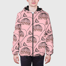 Куртка с капюшоном мужская Цветы в стиле бохо на пудрово-розовом фоне, цвет: 3D-черный — фото 2
