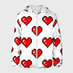 Куртка с капюшоном мужская Сердца в стиле пиксель-арт, цвет: 3D-белый