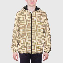 Куртка с капюшоном мужская Абстрактно-овально бежевый паттерн, цвет: 3D-черный — фото 2
