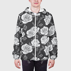 Куртка с капюшоном мужская Нарисованные белые розы, цвет: 3D-белый — фото 2