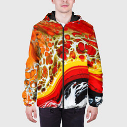 Куртка с капюшоном мужская Брызги краски - красные, оранжевые разводы, цвет: 3D-черный — фото 2