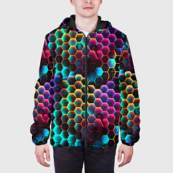 Куртка с капюшоном мужская Неон и соты, цвет: 3D-черный — фото 2