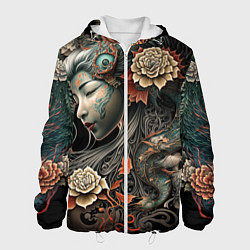 Куртка с капюшоном мужская Японская девушка Irezumi, цвет: 3D-белый