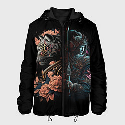 Куртка с капюшоном мужская Самурай и тигр, цвет: 3D-черный