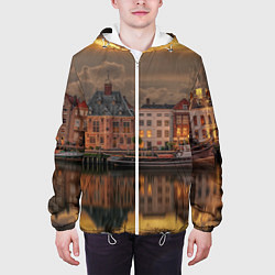 Куртка с капюшоном мужская Мирный город на воде и тучи, цвет: 3D-белый — фото 2
