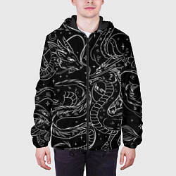 Куртка с капюшоном мужская Дракон - унесенные призраками: тату на черном, цвет: 3D-черный — фото 2