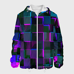Куртка с капюшоном мужская Неоновые линии и кубы, цвет: 3D-белый