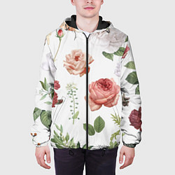 Куртка с капюшоном мужская Гербарий цветов на белом фоне, цвет: 3D-черный — фото 2