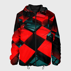 Куртка с капюшоном мужская Кубы геометрии красный и чёрный, цвет: 3D-черный
