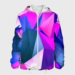 Куртка с капюшоном мужская Neon blue polygons, цвет: 3D-белый