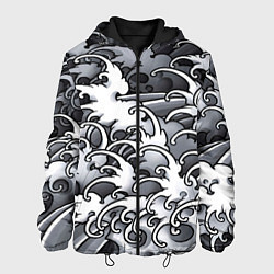 Куртка с капюшоном мужская Иредзуми: Черно-белые волны, цвет: 3D-черный