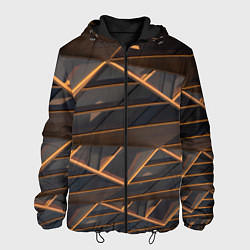 Куртка с капюшоном мужская Объёмные оранжевые линии и серые фигуры, цвет: 3D-черный