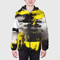 Куртка с капюшоном мужская Черно-желтая абстракция, нейросеть, цвет: 3D-черный — фото 2