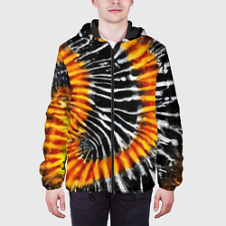 Куртка с капюшоном мужская Tie dye - тай дай в черно белую полоску, цвет: 3D-черный — фото 2