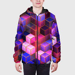 Куртка с капюшоном мужская Цветные кубики, цвет: 3D-черный — фото 2