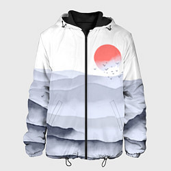Куртка с капюшоном мужская Японский пейзаж - восход солнца, цвет: 3D-черный