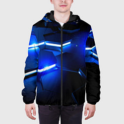 Куртка с капюшоном мужская Металлические соты с синей подсветкой, цвет: 3D-черный — фото 2