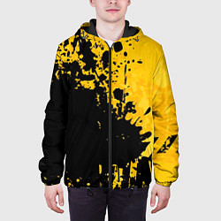 Куртка с капюшоном мужская Пятна черной краски на желтом фоне, цвет: 3D-черный — фото 2