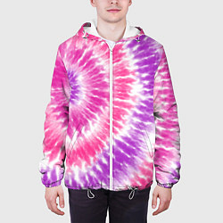 Куртка с капюшоном мужская Тай-дай розовый с фиолетовым, цвет: 3D-белый — фото 2