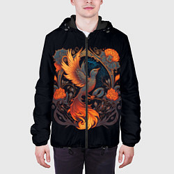 Куртка с капюшоном мужская Жар-птица с цветочным узором, цвет: 3D-черный — фото 2