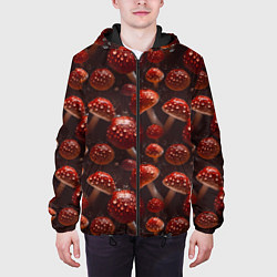Куртка с капюшоном мужская Сочный узор из мухоморов, цвет: 3D-черный — фото 2
