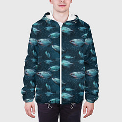 Куртка с капюшоном мужская Текстура из рыбок, цвет: 3D-белый — фото 2